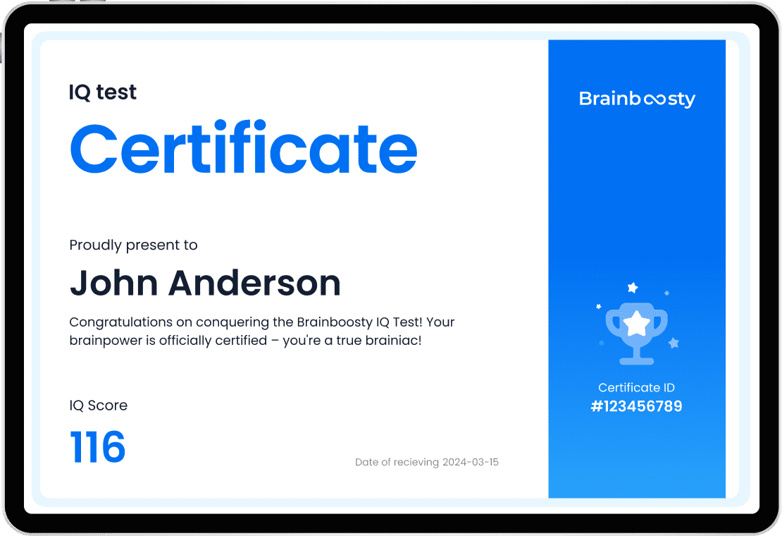 IQ certificate shown on screen of a tablet